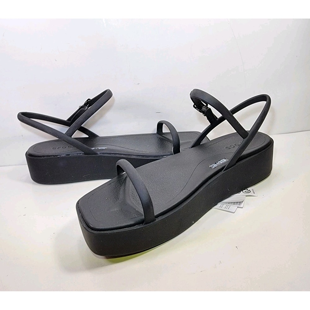 NEW Crocs Miami Platform Y Strap Sandal Womens 9 Black Square Toe Minimalist NWT
